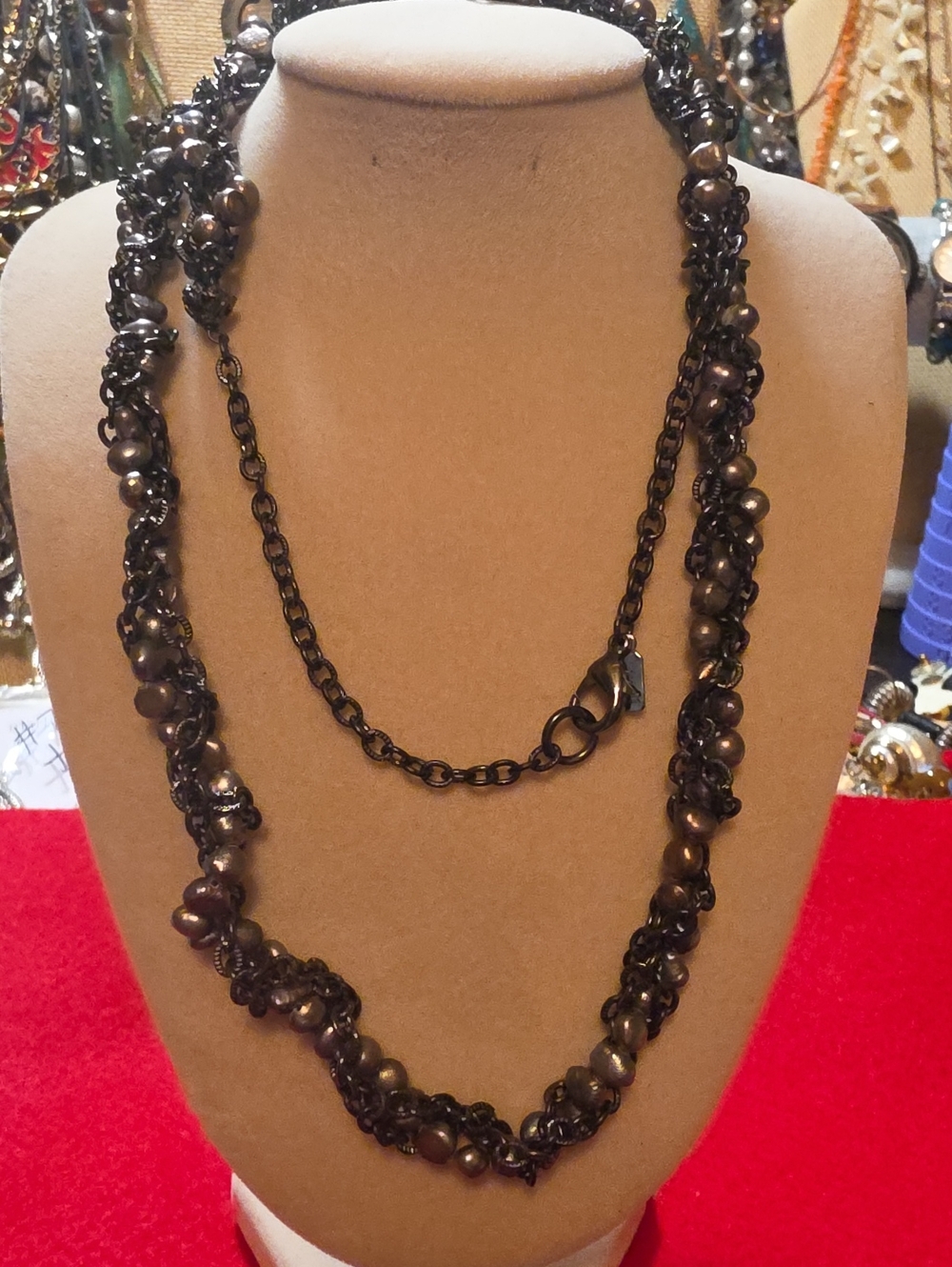 J. Jill Dark Bronze Pearl and Gun Metal Chain Layered Necklace